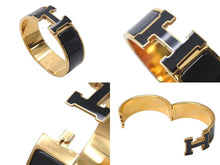 Load image into Gallery viewer, HERMES エルメス クリッククラック ブレスレット Hバングル アクセサリー P刻印 GP ゴールド ブラック 美品 中古 4b001226