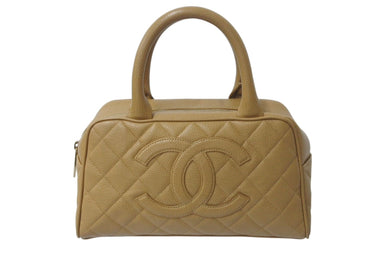 極美品 CHANEL シャネル ボーリングハンドバッグ ココマーク ミニバッグ 8番台 キャビスキン ベージュ ゴールド金具 中古 4b001228