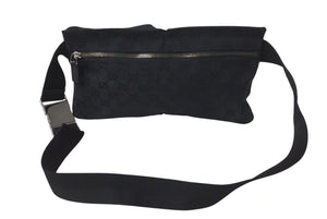 極美品 GUCCI グッチ GGキャンバス ボディバッグ ウエストバッグ ウエストポーチ キャンバス レザー ブラック 中古 4b001232