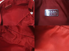 Load image into Gallery viewer, PRADA プラダ アクセサリーポーチ トライアングルロゴ 三角ロゴプレート ナイロン レッド シルバー金具 美品 中古 4b001233