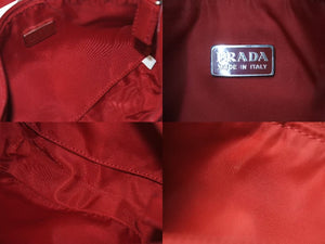 PRADA プラダ アクセサリーポーチ トライアングルロゴ 三角ロゴプレート ナイロン レッド シルバー金具 美品 中古 4b001233