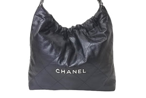 極美品 CHANEL シャネル シャネル22 ハンドバッグ ランダム番台 シャイニー カーフスキン シルバー金具 中古 4b001238