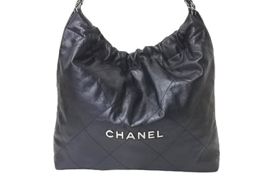 極美品 CHANEL シャネル シャネル22 ハンドバッグ ランダム番台 シャイニー カーフスキン シルバー金具 中古 4b001238