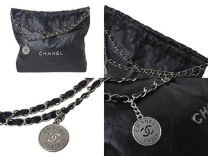 極美品 CHANEL シャネル シャネル22 ハンドバッグ ランダム番台 シャイニー カーフスキン シルバー金具 中古 4b001238