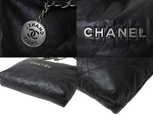 極美品 CHANEL シャネル シャネル22 ハンドバッグ ランダム番台 シャイニー カーフスキン シルバー金具 中古 4b001238