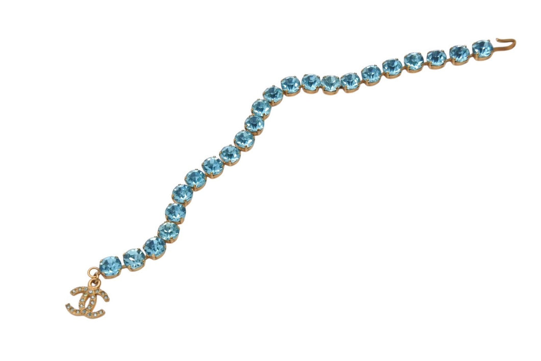 CHANEL シャネル ブレスレット ヴィンテージ ココマーク ゴールド 水色 GP ラインストーン 美品 中古 4b001241