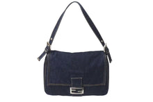 Load image into Gallery viewer, FENDI フェンディ マンマバケット ワンショルダーバッグ 26425 デニム レザー ネイビー シルバー金具 美品 中古 4b001265