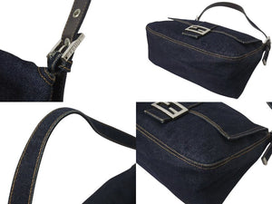 FENDI フェンディ マンマバケット ワンショルダーバッグ 26425 デニム レザー ネイビー シルバー金具 美品 中古 4b001265