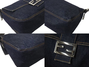 FENDI フェンディ マンマバケット ワンショルダーバッグ 26425 デニム レザー ネイビー シルバー金具 美品 中古 4b001265