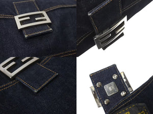 FENDI フェンディ マンマバケット ワンショルダーバッグ 26425 デニム レザー ネイビー シルバー金具 美品 中古 4b001265