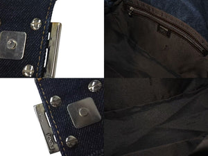 FENDI フェンディ マンマバケット ワンショルダーバッグ 26425 デニム レザー ネイビー シルバー金具 美品 中古 4b001265