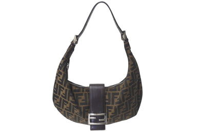 FENDI フェンディ クロワッサン ハーフムーン ワンショルダーバッグ ハンドバッグ ズッカ キャンバス ブラウン シルバー金具 美品 中古 4c076363