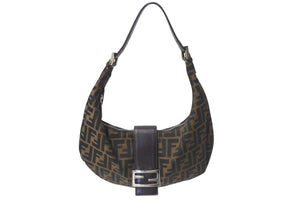 FENDI フェンディ クロワッサン ハーフムーン ワンショルダーバッグ ハンドバッグ ズッカ キャンバス ブラウン シルバー金具 美品 中古 4c076363