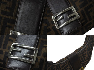 FENDI フェンディ クロワッサン ハーフムーン ワンショルダーバッグ ハンドバッグ ズッカ キャンバス ブラウン シルバー金具 美品 中古 4c076363
