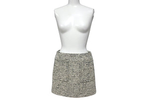 BOTTEGAVENETA ボッテガヴェネタ ミニスカート 813032 サイズ34 ウール ナイロン モヘヤ ホワイト ブラック 美品 中古 4b001283