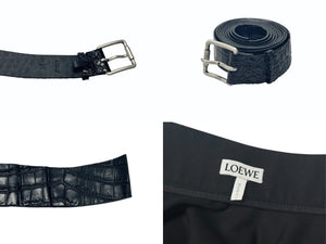 極美品 LOEWE ロエベ ベルテッド ミニスカート S359Y08X91 サイズ34 ベルト エンボス加工 ベルト付属 ブラック 中古 4b001284