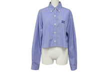 Load image into Gallery viewer, 極美品 MIUMIU ミュウミュウ ストライプシャツ MK1694 1101 イタリア製 コットン ブルー ホワイト サイズ36 中古 4b001309