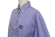 Load image into Gallery viewer, 極美品 MIUMIU ミュウミュウ ストライプシャツ MK1694 1101 イタリア製 コットン ブルー ホワイト サイズ36 中古 4b001309