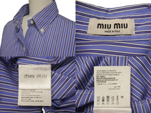 Load image into Gallery viewer, 極美品 MIUMIU ミュウミュウ ストライプシャツ MK1694 1101 イタリア製 コットン ブルー ホワイト サイズ36 中古 4b001309