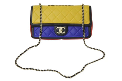 極美品 CHANEL シャネル マトラッセ チェーンショルダーバッグ 18番台 トリコロールカラー モンドリアン レザー 中古 4b001310