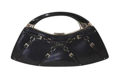 CHRISTIAN DIOR クリスチャンディオール ハンドバッグ ボンテージ ヴィンテージ 11-MA-0063 ブラック シルバー金具 美品 中古 4b001312
