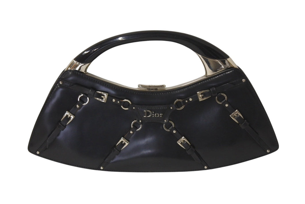 CHRISTIAN DIOR クリスチャンディオール ハンドバッグ ボンテージ ヴィンテージ 11-MA-0063 ブラック シルバー金具 美品 中古 4b001312