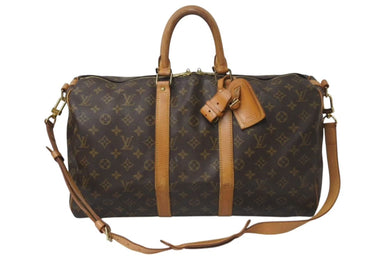 LOUIS VUITTON ルイヴィトン モノグラム キーポル45 ボストンバッグ M41428 PVC ヌメ革 ブラウン ゴールド金具 美品 中古 4b001313