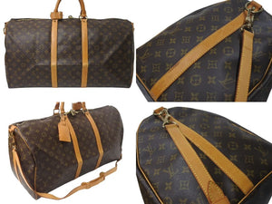 LOUIS VUITTON ルイヴィトン キーポル55 ボストンバッグ M41424 モノグラム PVCコーティングキャンバス ヌメ革 ブラウン 美品 中古 4b001314