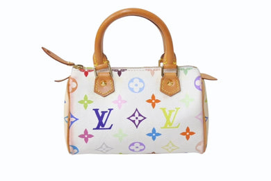 LOUIS VUITTON ルイヴィトン モノグラム マルチカラー ミニスピーディ ハンドバッグ M92645 PVC ヌメ革 ホワイト 村上隆 良品 中古 4b001320