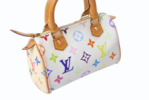 LOUIS VUITTON ルイヴィトン モノグラム マルチカラー ミニスピーディ ハンドバッグ M92645 PVC ヌメ革 ホワイト 村上隆 良品 中古 4b001320