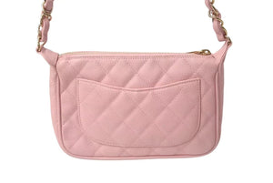 新品同様 CHANEL シャネル 月見型 ワンショルダーバッグ ポーチ キャビアスキン 9番台 ピンク 中古 4b001321
