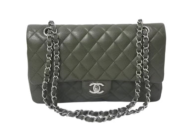 極美品 CHANEL シャネル マトラッセ25 Wフラップ Wチェーンショルダーバッグ 14番台 キャビアスキン カーキ 中古 4b001322