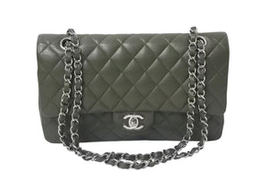 極美品 CHANEL シャネル マトラッセ25 Wフラップ Wチェーンショルダーバッグ 14番台 キャビアスキン カーキ 中古 4b001322