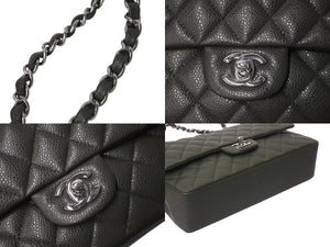 極美品 CHANEL シャネル マトラッセ25 Wフラップ Wチェーンショルダーバッグ 14番台 キャビアスキン カーキ 中古 4b001322