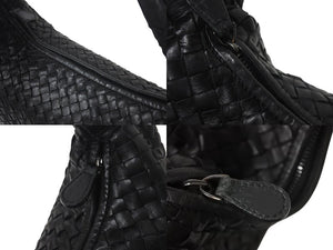 極美品 BOTTEGA VENETA ボッテガヴェネタ イントレチャート ホーボー ハンドバッグ レザー ブラック ワンショルダー 中古 4b001323