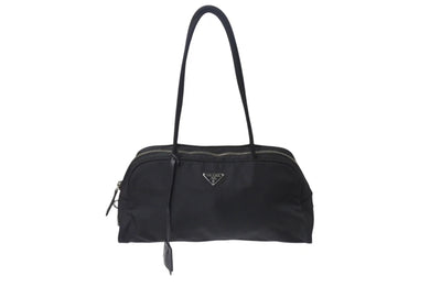 PRADA プラダ トートバッグ ハンドバッグ トライアングルロゴ イタリア製 ナイロン ブラック シルバー金具 美品 中古 4b001325 