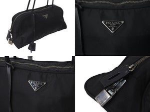 PRADA プラダ トートバッグ ハンドバッグ トライアングルロゴ イタリア製 ナイロン ブラック シルバー金具 美品 中古 4b001325 