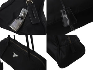 PRADA プラダ トートバッグ ハンドバッグ トライアングルロゴ イタリア製 ナイロン ブラック シルバー金具 美品 中古 4b001325 