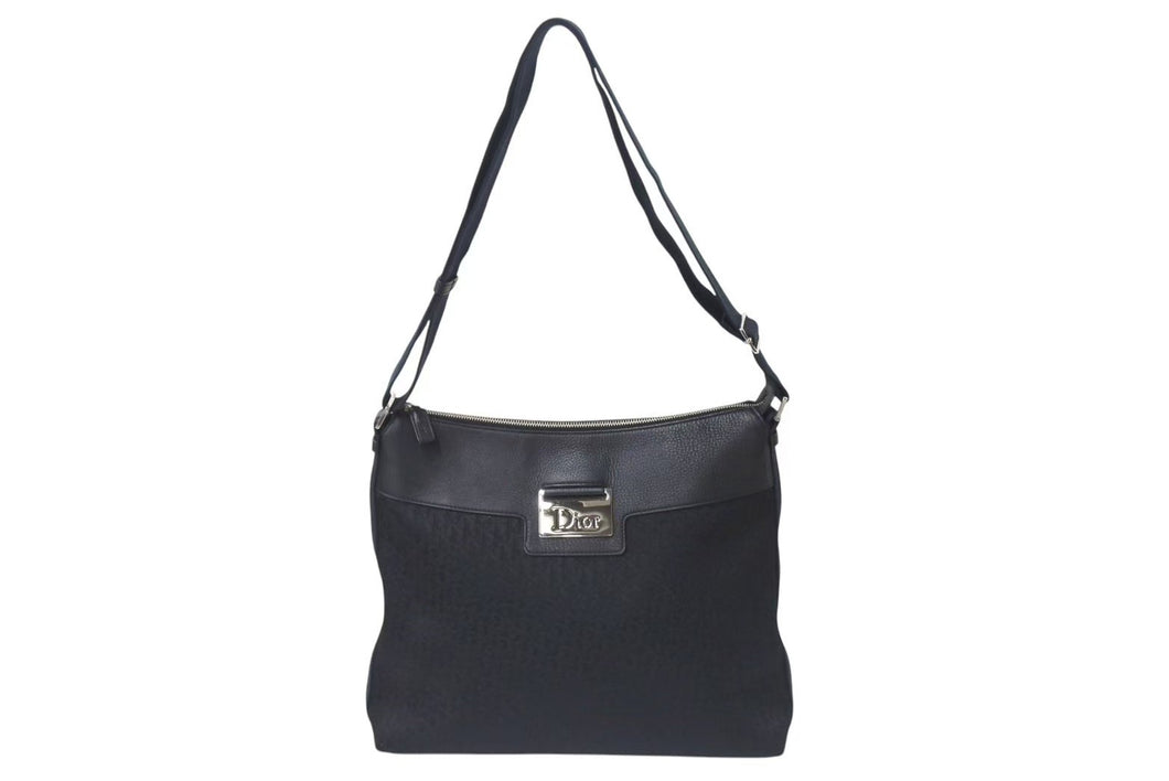 極美品 Christian Dior クリスチャンディオール ストリートシック オブリーク ショルダーバッグ ブラック ネイビー シルバー金具 ロゴ 美品 中古 4b001326