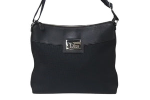 極美品 Christian Dior クリスチャンディオール ストリートシック オブリーク ショルダーバッグ ブラック ネイビー シルバー金具 ロゴ 美品 中古 4b001326