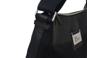 極美品 Christian Dior クリスチャンディオール ストリートシック オブリーク ショルダーバッグ ブラック ネイビー シルバー金具 ロゴ 美品 中古 4b001326
