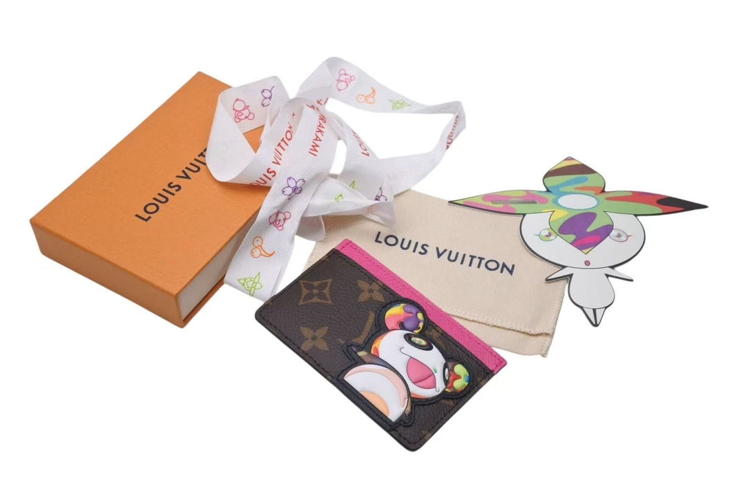 未使用 LOUIS VUITTON ルイヴィトン LV×TM カードケース ポルト カルト サーンプル モノグラム パンダ M13439 ブラウン ピンク 中古 4b001327