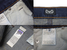 Load image into Gallery viewer, DOLCE&amp;GABBANA ドルチェアンドガッバーナ デニムスパンコールロゴミニスカート ブルー ゴールド コットン 24/38 美品 中古 4b001344