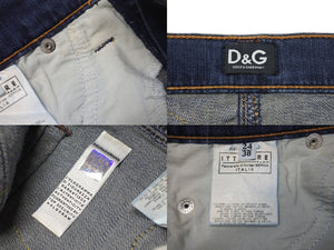 DOLCE&GABBANA ドルチェアンドガッバーナ デニムスパンコールロゴミニスカート ブルー ゴールド コットン 24/38 美品 中古 4b001344