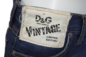 DOLCE&GABBANA ドルチェアンドガッバーナ デニムスパンコールロゴミニスカート ブルー ゴールド コットン 24/38 美品 中古 4b001344
