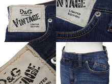 Load image into Gallery viewer, DOLCE&amp;GABBANA ドルチェアンドガッバーナ デニムスパンコールロゴミニスカート ブルー ゴールド コットン 24/38 美品 中古 4b001344