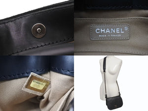 CHANEL シャネル ワイルドステッチ チェーンショルダーバッグ フランス製 18番台 レザー ブラック ブラックメタル金具 美品 中古 4b001378