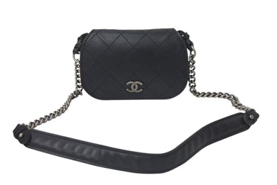 CHANEL シャネル ワイルドステッチ チェーンショルダーバッグ フランス製 18番台 レザー ブラック ブラックメタル金具 美品 中古 4b001378