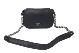 CHANEL シャネル ワイルドステッチ チェーンショルダーバッグ フランス製 18番台 レザー ブラック ブラックメタル金具 美品 中古 4b001378