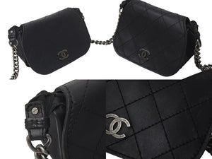 CHANEL シャネル ワイルドステッチ チェーンショルダーバッグ フランス製 18番台 レザー ブラック ブラックメタル金具 美品 中古 4b001378